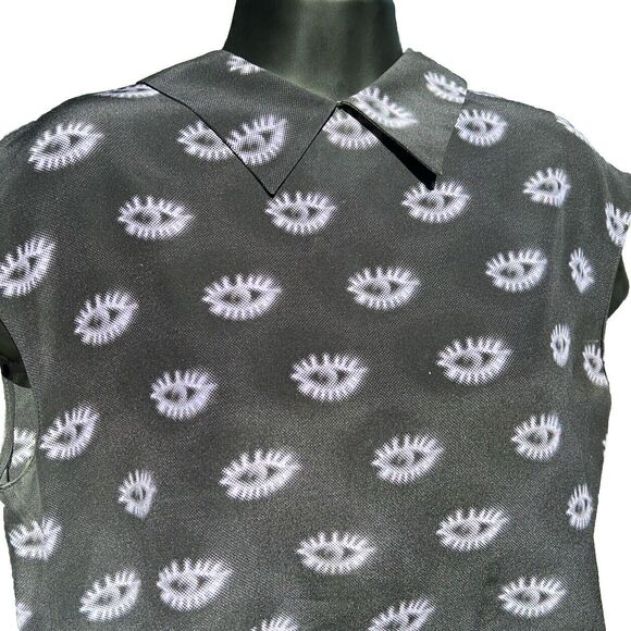 Prada Milano Top Eye Print Purple Black Sleeveless Collar Button Up Back Silk 6 - Picture 3 of 10